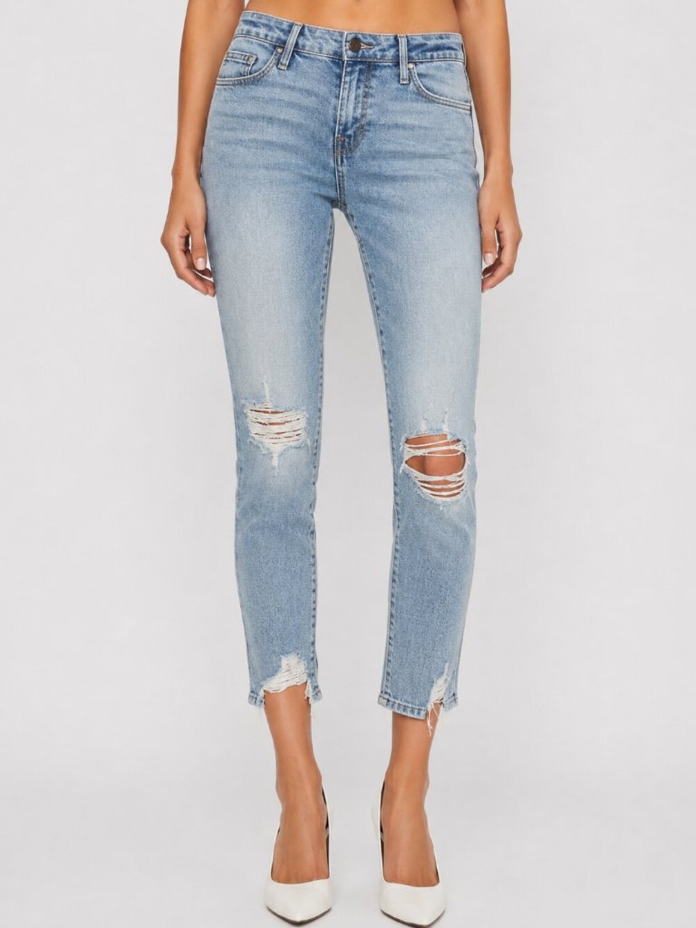 FRAME Le‎ Garcon Crop Distressed Denim Jeans in Blue Size 31